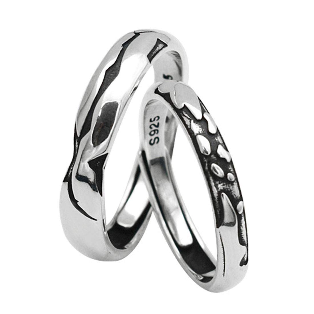 Rockyu ペアリング シルバー925 シンプル波模様 メンズ フリーサイズ 結婚・記念用