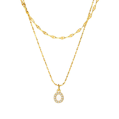 Rockyu イニシャルネックレス レディース ゴールド A〜Z 26文字 ジルコニア 二連チェーン ステンレス製 金属アレルギー対応