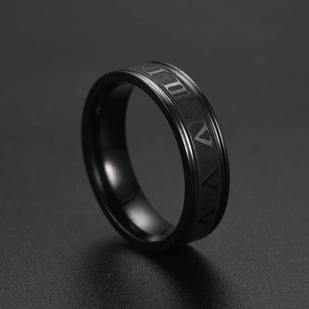 Rockyu ローマ数字リング メンズ ステンレス製 幅6mm ブラック・シルバー・ゴールド 3本セット