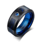 Rockyu タングステンリング メンズ 龍紋デザイン 8mm 幅広 AAAジルコニア ブルー×ブラック