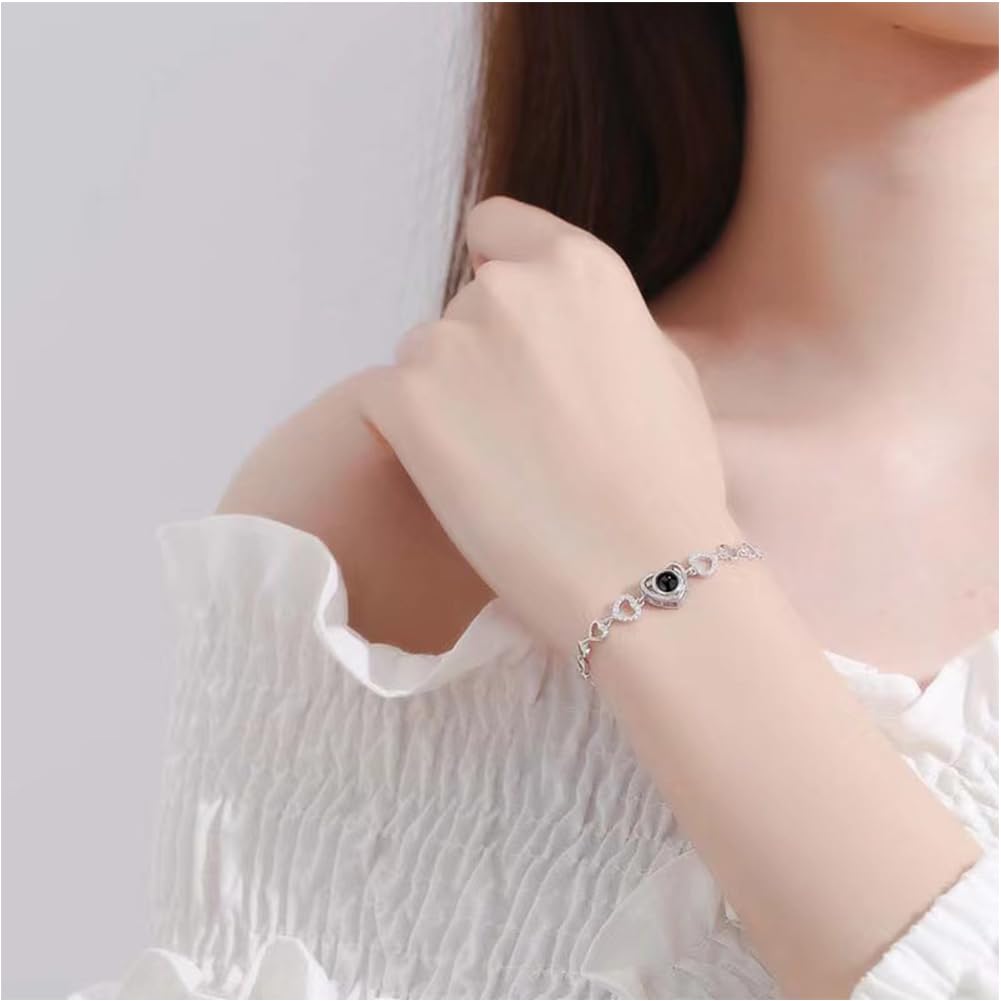 【秘密のハート】S925シルバー＆ローズゴールドブレスレット｜I Love You投影×ジルコン輝き