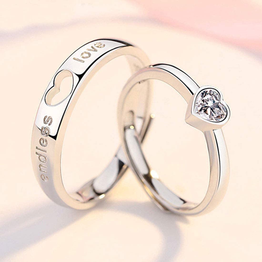 Rockyu ペアリング メンズ レディース フリーサイズ シルバー925 LOVE刻印 ハートデザイン 指輪