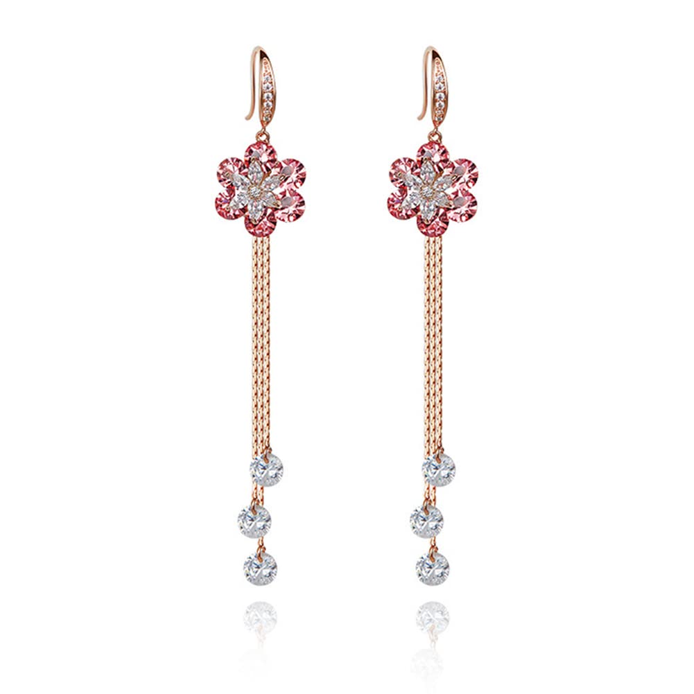Rockyu ピアス レディース 18金ピンクゴールド フラワーモチーフ 揺れるジルコニアピアス