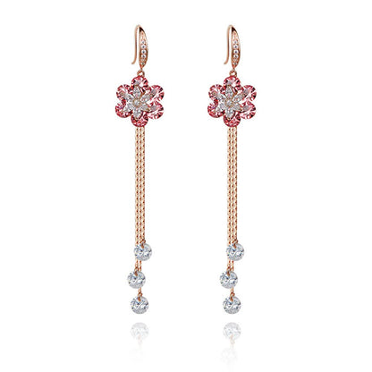 Rockyu ピアス レディース 18金ピンクゴールド フラワーモチーフ 揺れるジルコニアピアス