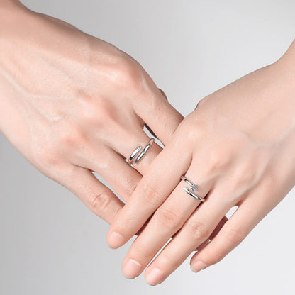 Rockyu ペアリング シルバー フリーサイズ ジルコニア オープンリング 2個セット カップル指輪 記念日・バレンタインギフト