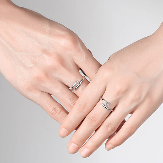 Rockyu ペアリング シルバー フリーサイズ ジルコニア オープンリング 2個セット カップル指輪 記念日・バレンタインギフト