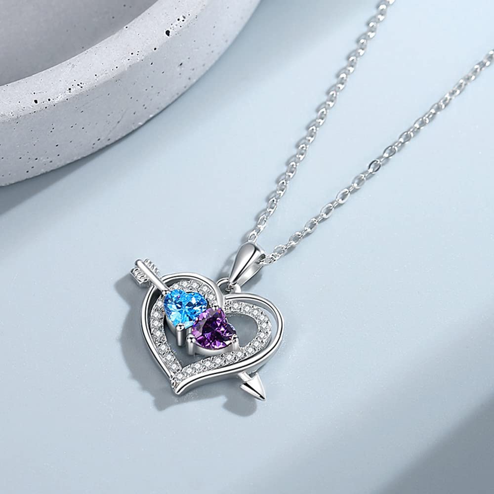 Rockyu レディース ハートネックレス S925 シルバー 愛の矢 ダブルジルコニアペンダント
