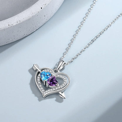Rockyu レディース ハートネックレス S925 シルバー 愛の矢 ダブルジルコニアペンダント