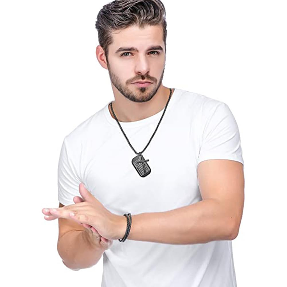 Rockyu メンズネックレス クロス十字架＆聖書モチーフ ドッグタグペンダント ステンレス製 ゴールド ブラック シルバー お守り アクセサリー