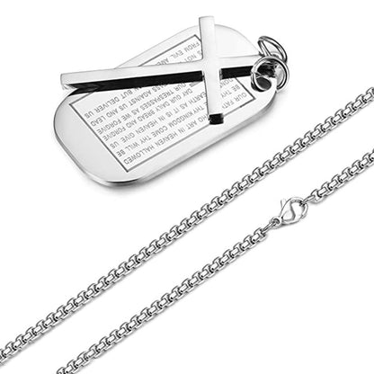 Rockyu メンズネックレス クロス十字架＆聖書モチーフ ドッグタグペンダント ステンレス製 ゴールド ブラック シルバー お守り アクセサリー