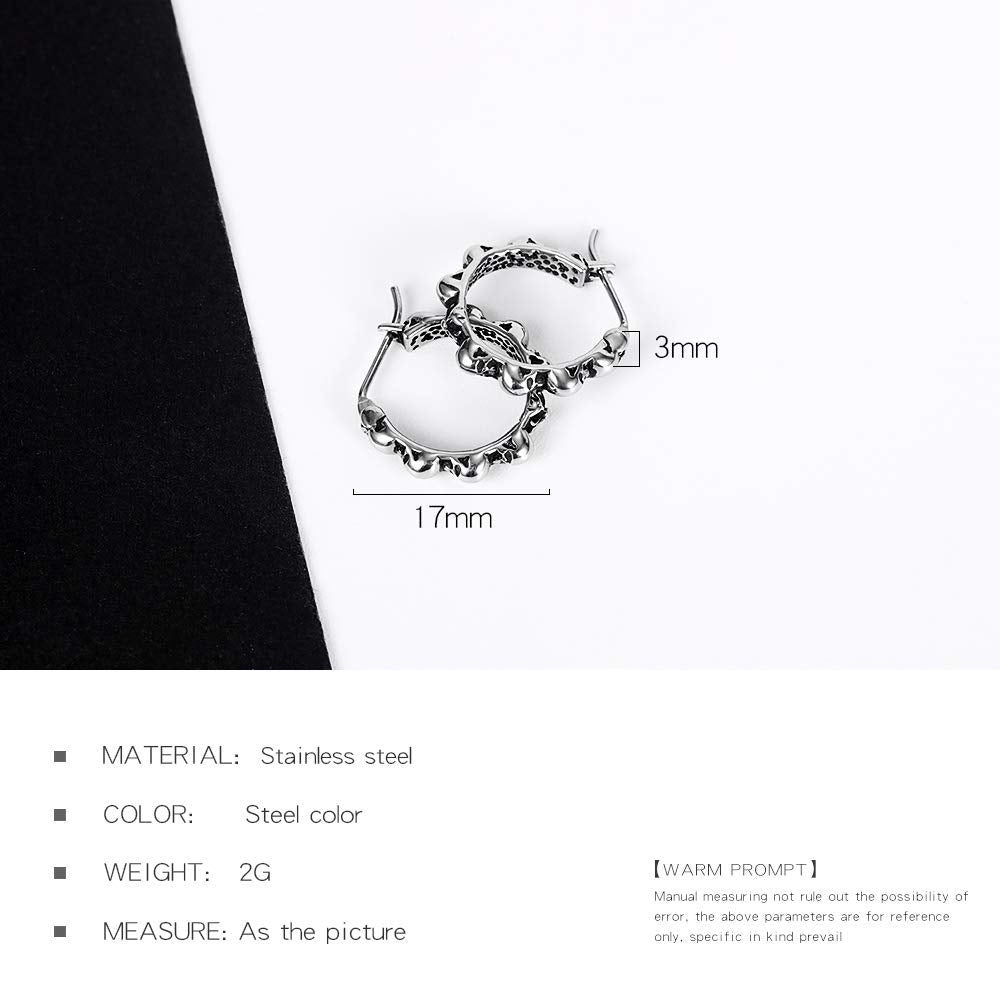 Rockyu ピアス メンズ スカルデザイン フープタイプ 両耳用 チタン製 ヒップホップ風