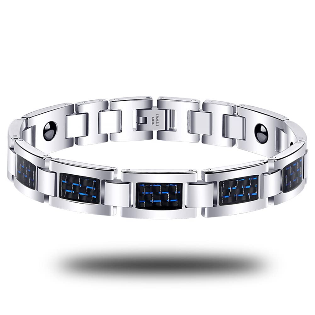 Rockyu ブレスレット メンズ 磁気 ゲルマニウム 静電気除去 ステンレス チェーン風デザイン