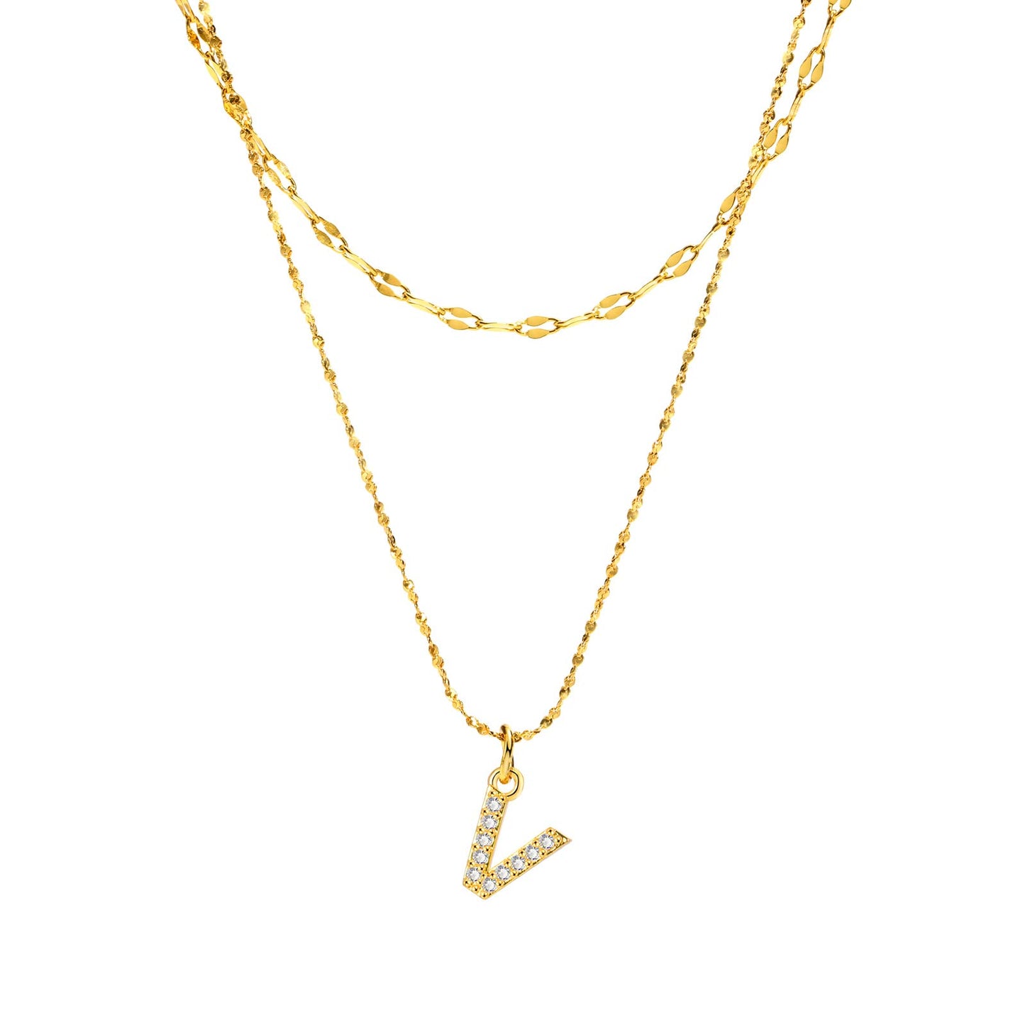 Rockyu イニシャルネックレス レディース ゴールド A〜Z 26文字 ジルコニア 二連チェーン ステンレス製 金属アレルギー対応