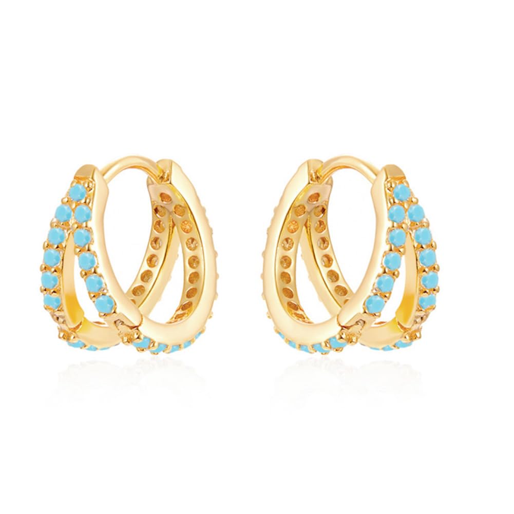 Rockyu ピアス レディース フープ＆ラインセット シルバー925 18金仕上げ 小さめ ジルコニア