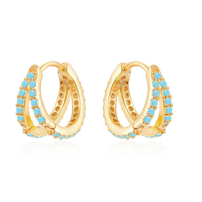 Rockyu ピアス レディース フープ＆ラインセット シルバー925 18金仕上げ 小さめ ジルコニア