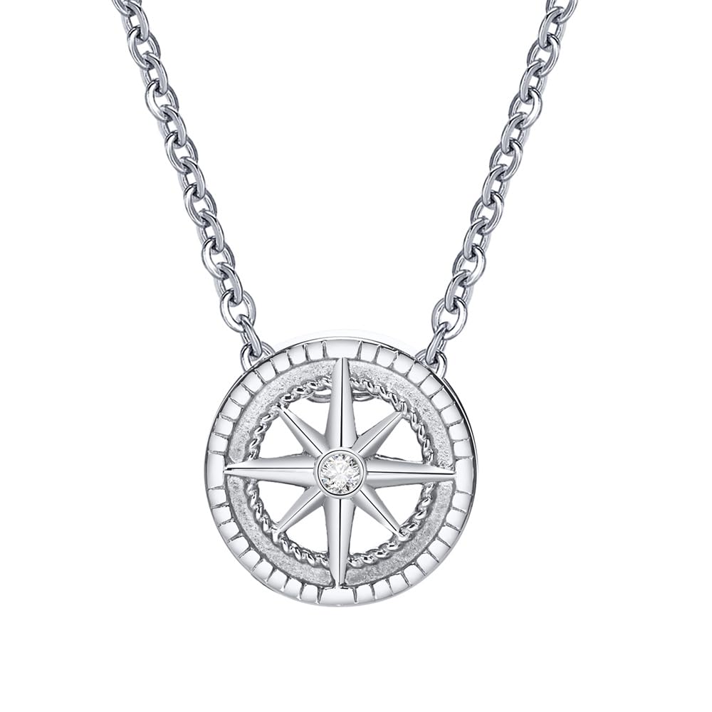 Rockyu ネックレス メンズ 八芒星 ペンダント シルバー＆ブラック ジルコニア ステンレス 金属アレルギー対応