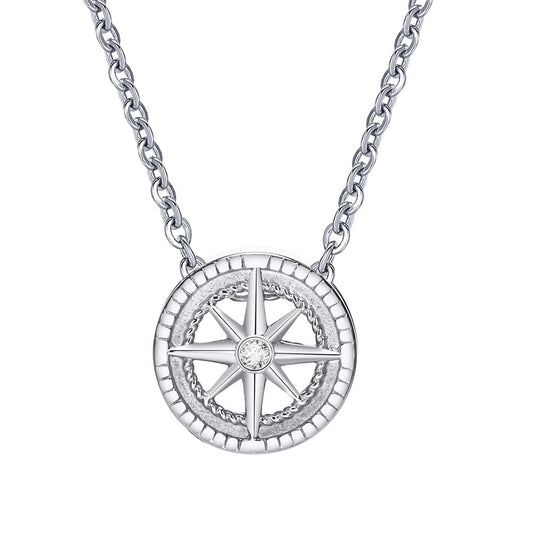 Rockyu ネックレス メンズ 八芒星 ペンダント シルバー＆ブラック ジルコニア ステンレス 金属アレルギー対応