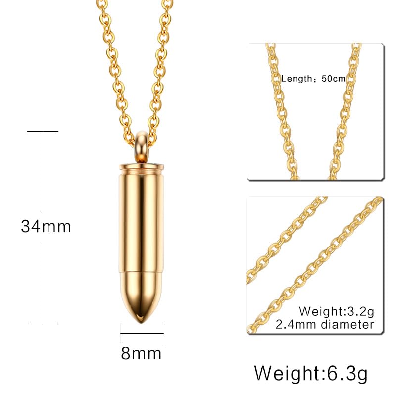 Rockyu 弾丸ネックレス メンズ ステンレス製 銃弾ペンダント 70cmチェーン 男女兼用 クールデザイン