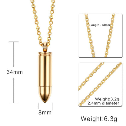 Rockyu 弾丸ネックレス メンズ ステンレス製 銃弾ペンダント 70cmチェーン 男女兼用 クールデザイン