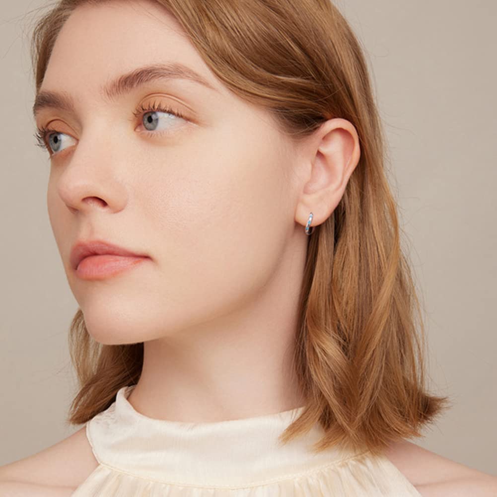 Rockyu ツイストフープピアス レディース 小さめ シルバー925 津波風デザイン ターコイズ風ブルー