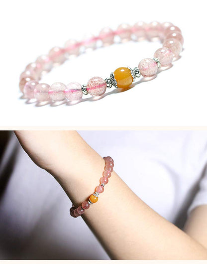 Rockyu ブレスレット レディース ピンククリスタル 天然石 ビーズ 数珠ブレス おしゃれアクセサリー