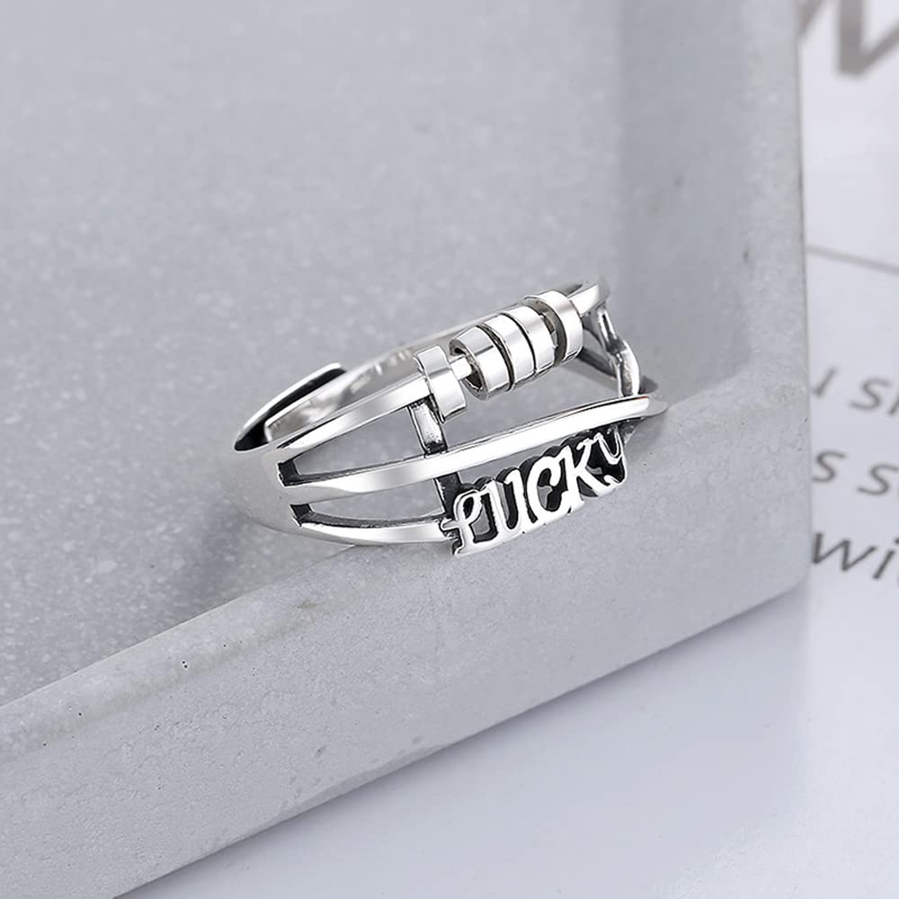 Rockyu Luckyロゴ 三連クロスリング シルバー925 フリーサイズ レディース指輪