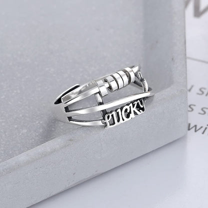 Rockyu Luckyロゴ 三連クロスリング シルバー925 フリーサイズ レディース指輪