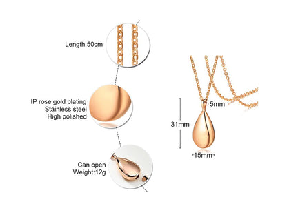 Rockyu 涙型メモリアルネックレス 遺骨ペンダント ステンレス製 金属アレルギー対応 手元供養 50cm
