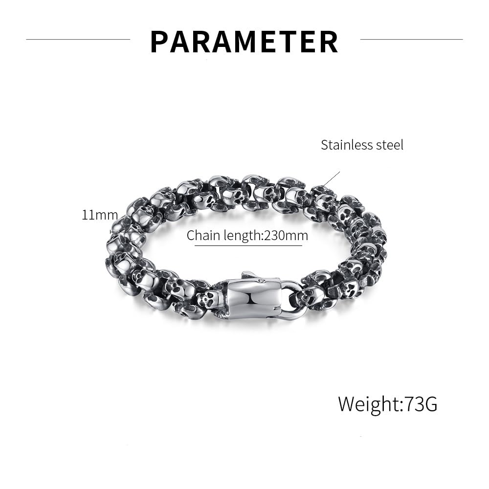 Rockyu ブレスレット メンズ シルバー ドクロチェーン ステンレス 金属アレルギー対応