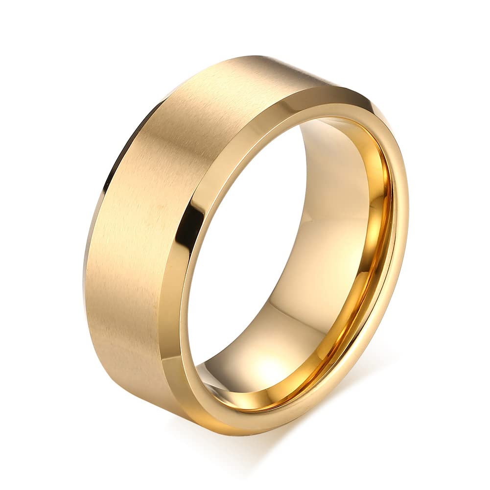 Rockyu タングステンリング メンズ 8mm マットブラック 平打ちデザイン