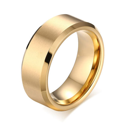 Rockyu タングステンリング メンズ 8mm マットブラック 平打ちデザイン