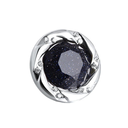 Rockyu ブローチ メンズ ブルーサンドストーン ステンレス ラウンド スーツピン 17mm フォーマル 結婚式 ビジネス