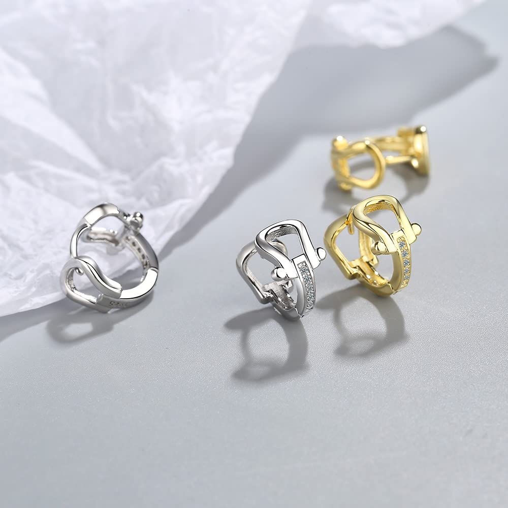 Rockyu 馬蹄モチーフフープピアス レディース シルバー925 ジルコニア ゴールド＆シルバー 金属アレルギー対応