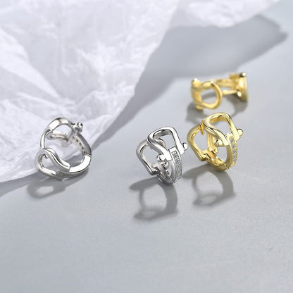 Rockyu 馬蹄モチーフフープピアス レディース シルバー925 ジルコニア ゴールド＆シルバー 金属アレルギー対応