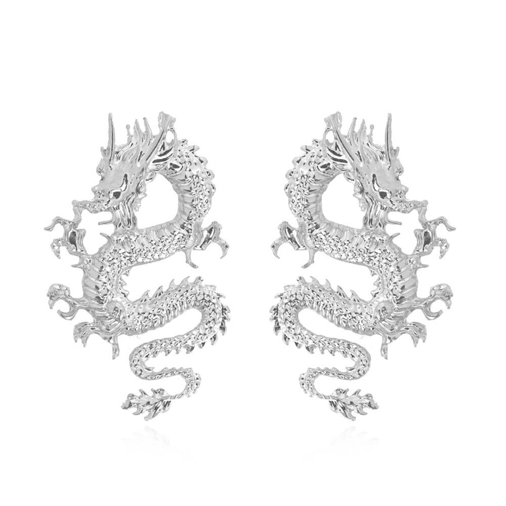 Rockyu ピアス メンズ レディース ドラゴン 龍 シルバー ゴールド 中華風 ビッグサイズ アクセサリー