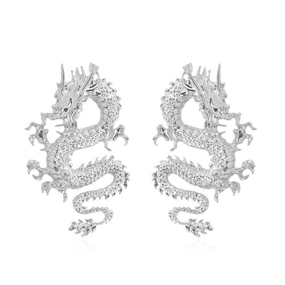 Rockyu ピアス メンズ レディース ドラゴン 龍 シルバー ゴールド 中華風 ビッグサイズ アクセサリー