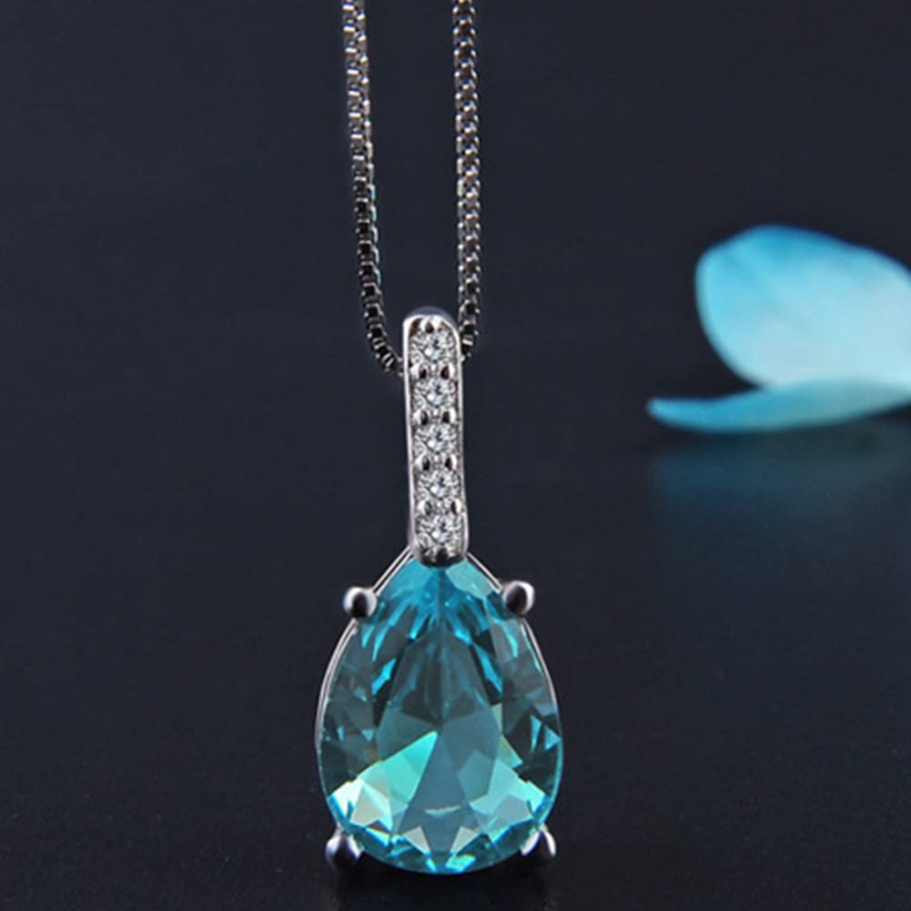 Rockyu ネックレス レディース 青い雫ペンダント シルバー ジルコニア 大粒 ベネチアンチェーン