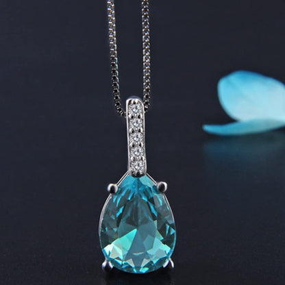Rockyu ネックレス レディース 青い雫ペンダント シルバー ジルコニア 大粒 ベネチアンチェーン