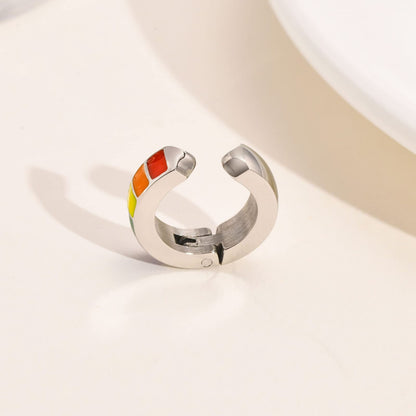 Rockyu ピアス メンズ レインボーフープ ステンレス製 エナメルカラー 虹イヤリング 金属アレルギー対応