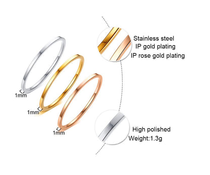 Rockyu 極細リング 1mm シンプル ステンレス ピンキーリング シルバー/ゴールド/ローズゴールド