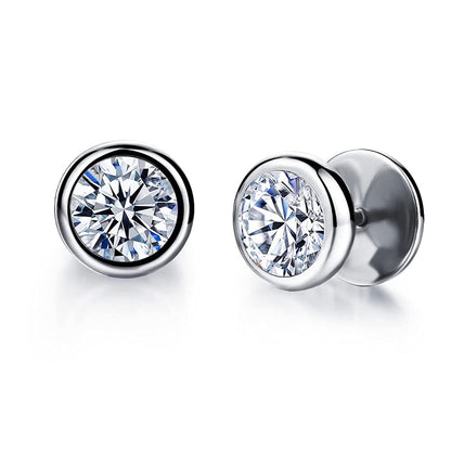 Rockyu ピアス メンズ レディース 両耳用 サージカルステンレス ジルコニア 10mm ブラック＆シルバー