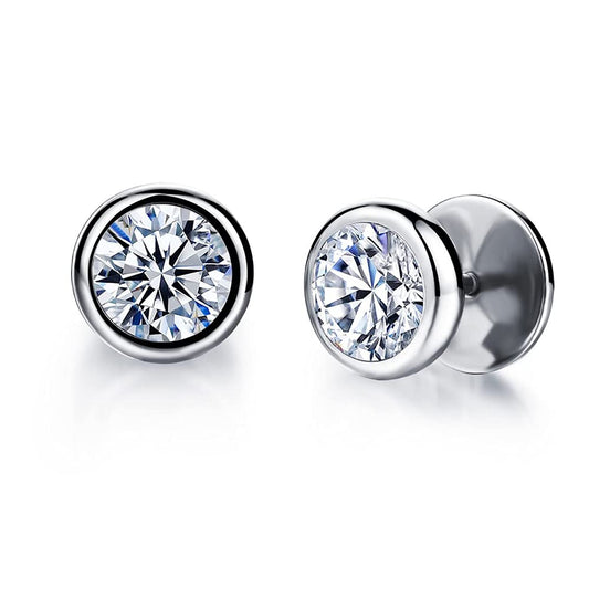 Rockyu ピアス メンズ レディース 両耳用 サージカルステンレス ジルコニア 10mm ブラック＆シルバー