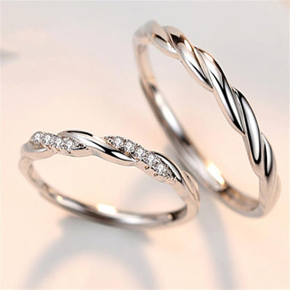 Rockyu ペアリング シルバー925 ツイストデザイン ジルコニア入り お揃いカップルリングセット 金属アレルギー対応