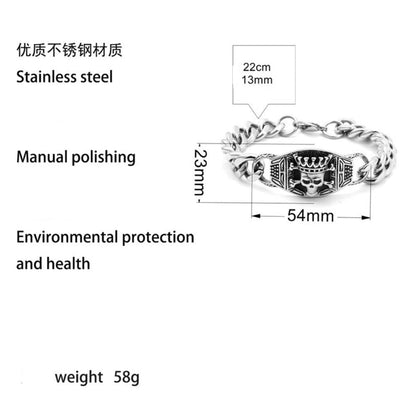 Rockyu ブレスレット メンズ チタン シルバー ブラック 王冠ドクロ 喜平チェーン プレート 重厚デザイン アクセサリー