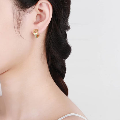 Rockyu 馬蹄モチーフフープピアス レディース シルバー925 ジルコニア ゴールド＆シルバー 金属アレルギー対応