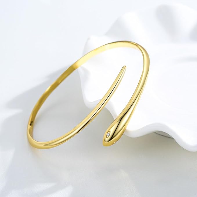 Rockyu 蛇モチーフバングルブレスレット｜シルバー925風のフリーサイズデザイン