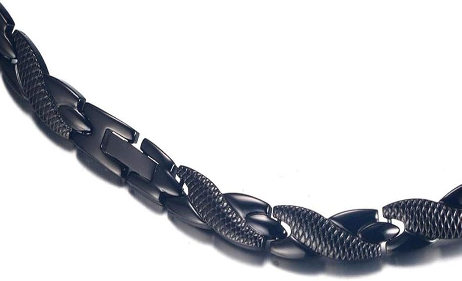 Rockyu 磁気ネックレス メンズ 肩こり対策 ステンレス製 ブラック＆ゴールド