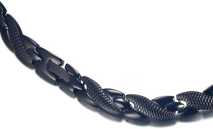 Rockyu 磁気ネックレス メンズ 肩こり対策 ステンレス製 ブラック＆ゴールド