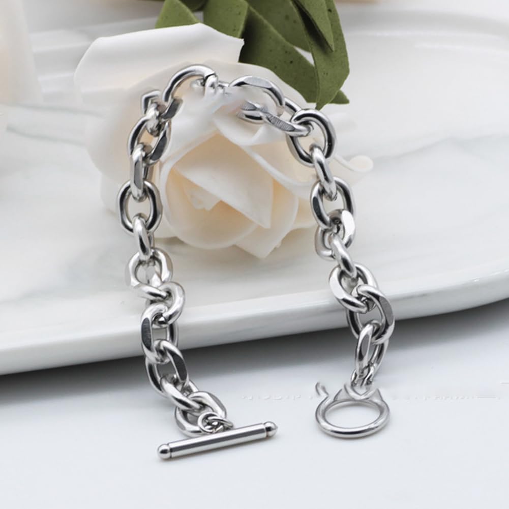 Rockyu チェーンブレスレット メンズ シルバー OTマンテル留め具 ステンレス製 男女兼用