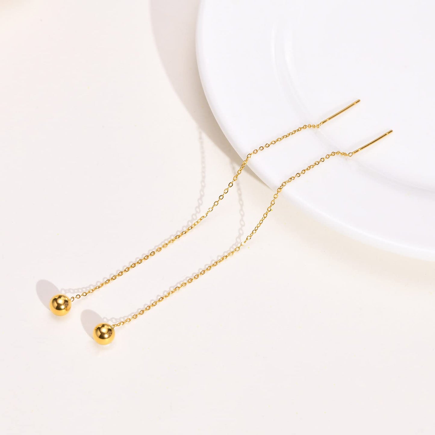 Rockyu ピアス レディース ゴールド ステンレス チェーンピアス ボール バー アレルギー対応